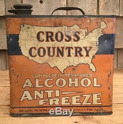 Vintage CROSS COUNTRY ANTI FREEZE 1 Gal Tin Can Auto Gas & Oil Service Station