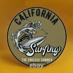 Vintage California Surfing Summer Porcelain Enamel Gas Service Station Pump Sign
