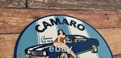 Vintage Camaro Porcelain & Metal Chevrolet Gas Parts Service Station Ad Sign
