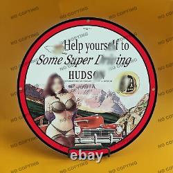 Vintage Car Moto Girl 12'' Gas Station Service Man Cave Oil Porcelain Sign 007