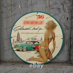 Vintage Car Pinupgirl Style Gas Station Service Man Cave Oil Porcelain Sign 007