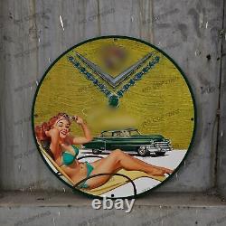 Vintage Car Pinupgirl Style Gas Station Service Man Cave Oil Porcelain Sign 014