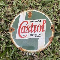 Vintage Castrol Wakefield Porcelain Metal 6 Oil Sign Gas Station Service Garage