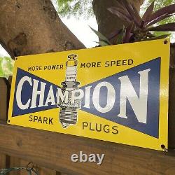 Vintage Champion Spark Plugs Porcelain Metal Sign USA Oil Gas Service Station