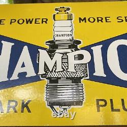 Vintage Champion Spark Plugs Porcelain Metal Sign USA Oil Gas Service Station