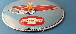 Vintage Chevrolet Porcelain Gas Auto Sales Service Station Dealership Pump Sign