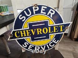 Vintage Chevrolet Porcelain Gas Oil Service Station Chevy Bowtie 24×18.5
