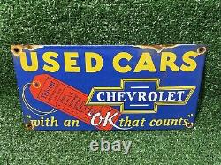 Vintage Chevrolet Porcelain Sign Certified Used Car Lot Gas Station Oil Service
