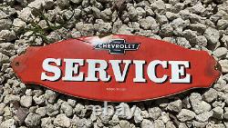 Vintage Chevrolet Porcelain Sign Chevy Service Door Plaque USA Oil Gas Station