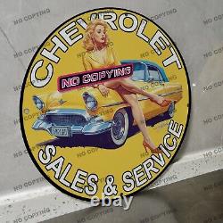 Vintage Chevrolet Sales Service Porcelain Sign Gas Station Garge Advertising