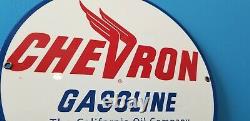 Vintage Chevron Gasoline California Oil Metal Gas Service Station Sign