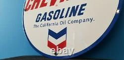 Vintage Chevron Gasoline California Oil Metal Gas Service Station Sign