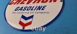 Vintage Chevron Gasoline Porcelain Gas Motor Oil Service Station Pump Plate Sign