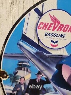 Vintage Chevron Porcelain Sign Garage Gas Station Motor Oil Service Woman Sales