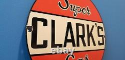 Vintage Clark Gasoline Porcelain Super Service Station Gas Oil Pump Plate Sign