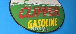 Vintage Clipper Gasoline Porcelain Gas Pump Plate Service Station Aircraft Sign