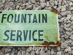 Vintage Coca Cola Porcelain Sign Fountain Service Advertising Oil Gas Station