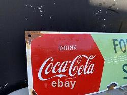 Vintage Coca Cola Porcelain Sign Fountain Service Advertising Oil Gas Station