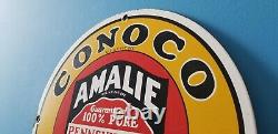 Vintage Conoco Gasoline Porcelain Amalie Gas Oil Service Station Pump Sign
