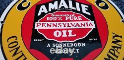 Vintage Conoco Gasoline Porcelain Amalie Gas Service Station Pump Plate Ad Sign
