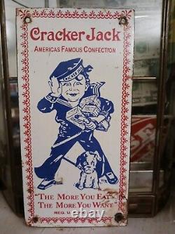 Vintage Cracker Jack Porcelain Sign Gas Station Motor Oil Garage Popcorn Service