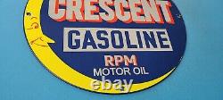 Vintage Crescent Gasoline Porcelain Gas Service Station Pump Plate RPM Sign