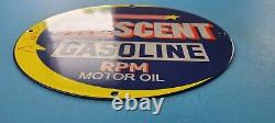 Vintage Crescent Gasoline Porcelain Gas Service Station Pump Plate RPM Sign