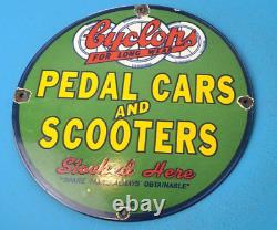 Vintage Cyclops Pedal Cars Porcelain Toys Scooters Gas Service Station Pump Sign