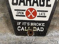 Vintage Dads Garage Porcelain Sign Man Cave Mechanic Shop Gas Station Service