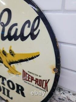 Vintage Deep Rock Porcelain Sign Air Race Motor Oil Gas Station Service Airplane