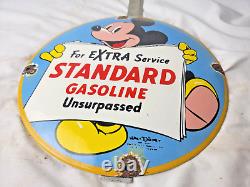Vintage Disney Mickey Mouse Porcelain Sign Pump Plate Gas Station Oil Service