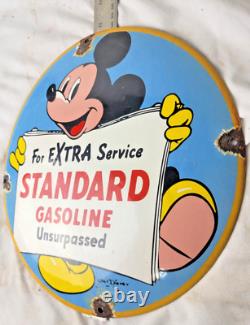 Vintage Disney Mickey Mouse Porcelain Sign Pump Plate Gas Station Oil Service