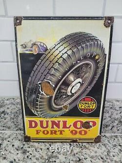 Vintage Dunlop Fort 90 Porcelain Sign Tire Sales Service Garage Oil Gas Station