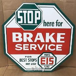 Vintage EIS Stop here for Brake Service Car Repair Garage Gas Station Metal Sign