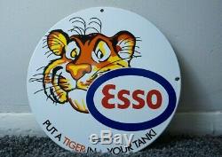 Vintage Esso 1957 Dated Porcelain Sign Gas Oil Metal Service Station Pump Drop
