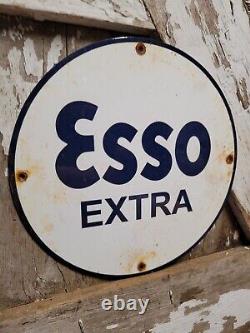 Vintage Esso Extra Porcelain Sign Oil Gas Station Service Pump Plate Company 12