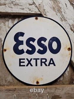 Vintage Esso Extra Porcelain Sign Oil Gas Station Service Pump Plate Company 12