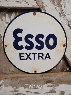 Vintage Esso Extra Porcelain Sign Oil Gas Station Service Pump Plate Lube Truck