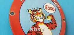 Vintage Esso Gasoline Porcelain Extra Gas Tiger Tank Service Station Pump Sign