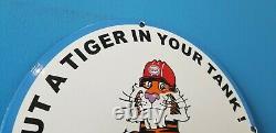 Vintage Esso Gasoline Porcelain Gas Auto Tiger Service Station Pump Plate Sign