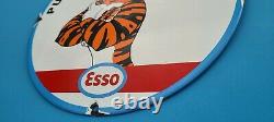 Vintage Esso Gasoline Porcelain Gas Auto Tiger Service Station Pump Plate Sign