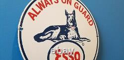 Vintage Esso Gasoline Porcelain Gas Dog Service Station Pump Plate Sign