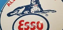 Vintage Esso Gasoline Porcelain Gas Guard Dog Service Station Pump Plate Sign