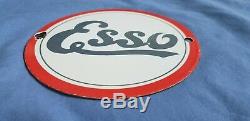 Vintage Esso Gasoline Porcelain Gas Motor Oil 6 Service Station Pump Plate Sign