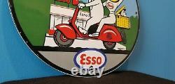 Vintage Esso Gasoline Porcelain Gas Motor Service Station Pump Plate Sign