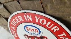 Vintage Esso Gasoline Porcelain Gas Oil Service Station Auto Pump Plate Sign