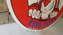 Vintage Esso Gasoline Porcelain Gas Oil Service Station Auto Pump Plate Sign