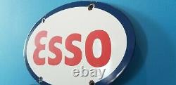 Vintage Esso Gasoline Porcelain Gas Service Station Pump Plate Ad Metal Sign