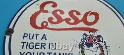 Vintage Esso Gasoline Porcelain Gas Tiger Service Station Pump Plate 12 Sign