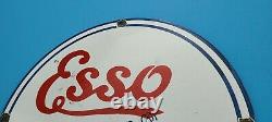 Vintage Esso Gasoline Porcelain Gas Tiger Service Station Pump Plate 12 Sign